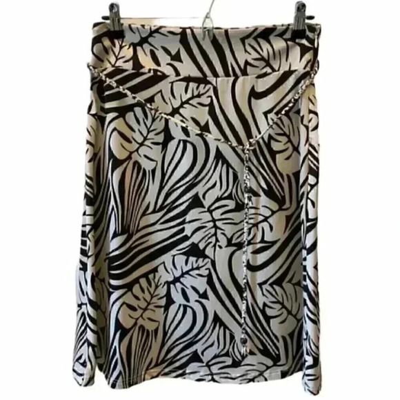 Dynamite A-Line Skirt Cream & Brown Palm Print Flowy Size 2 - Picture 1 of 15